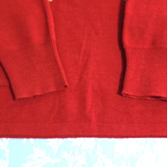 VTG Women Sz M Red Sweater 80s 90s Floral Beads Embroidered Wool Blend Crew Neck - Picture 6 of 11